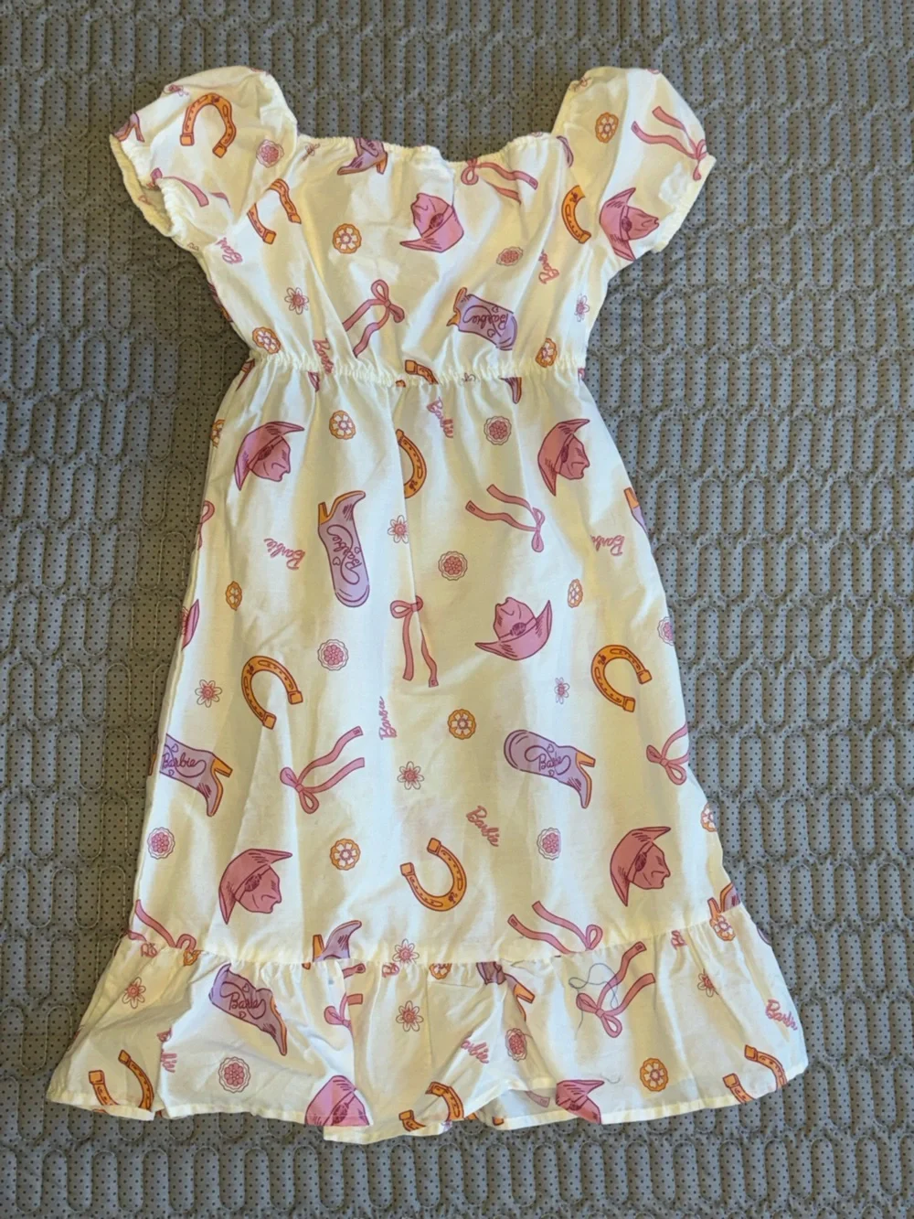 Barbie White Dress with Pink and Brown Western Print